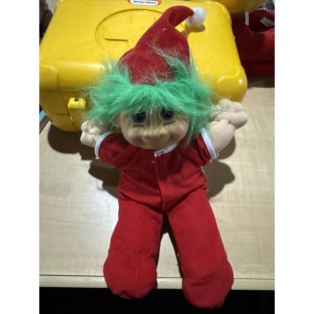 Vintage Russ Berrie Troll Doll Plush Stuffed Animal Christmas Holiday Santa PJs